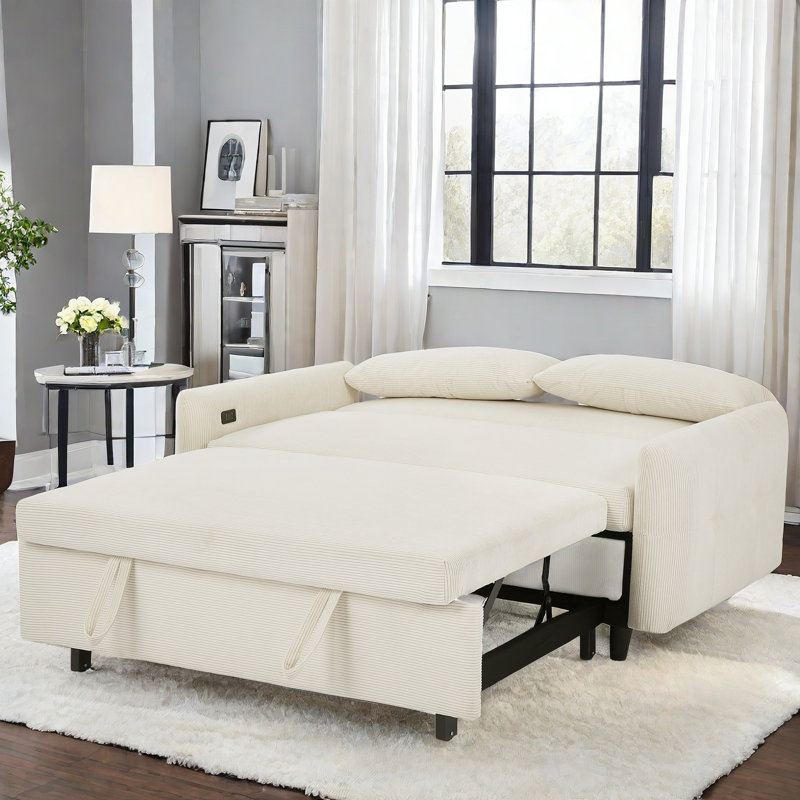 Cummins Convertible Pull Out Sofa with Two Throw Pillows USB Ports and Adjustable Backrest Latitude Run Upholstery Color Beige